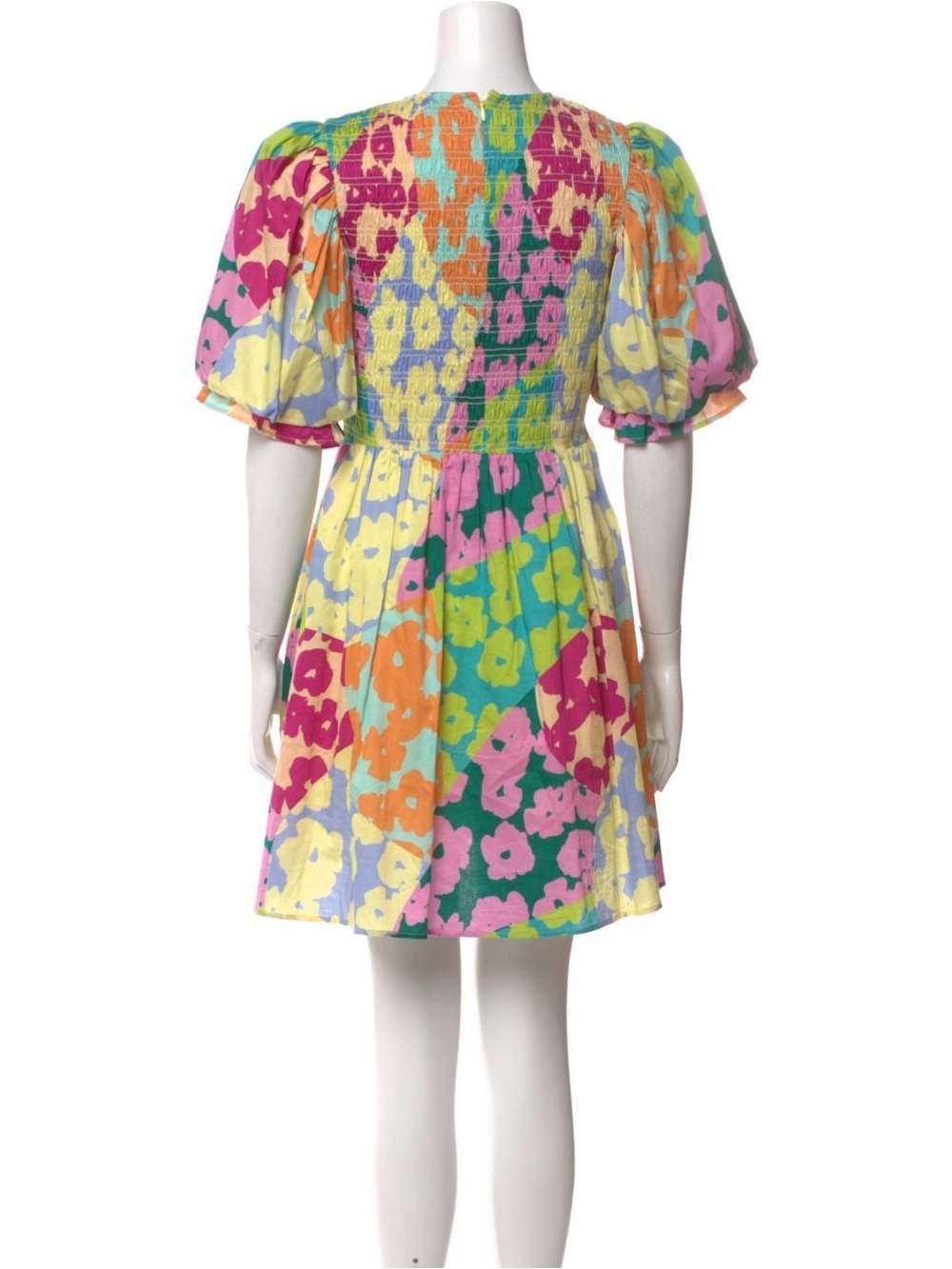 NWT Colorful Floral Print Puff Sleeve Mini Dress - Picture 11 of 11